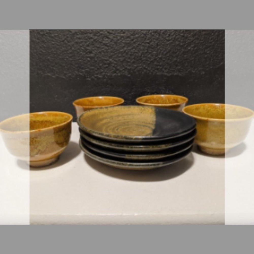 Kotobuki Plate and Cup Ceramic Set of 4